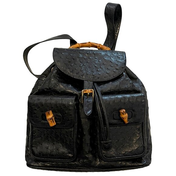Vintage GUCCI Ostrich Skin Backpack Handbag with Bamboo Accents - Picture 1 of 15
